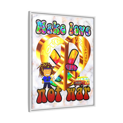 love peace - framed canvas art (white marble)