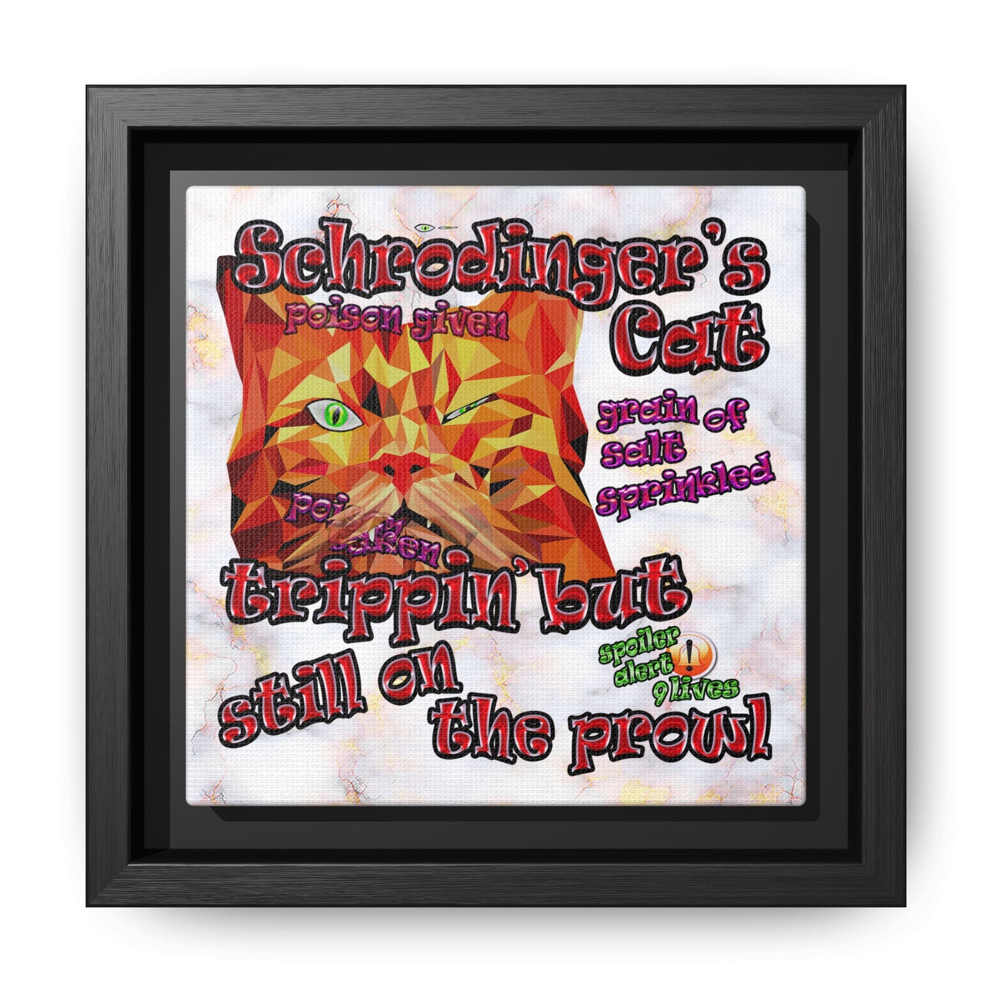 schrodinger's cat - framed canvas art (white marble)