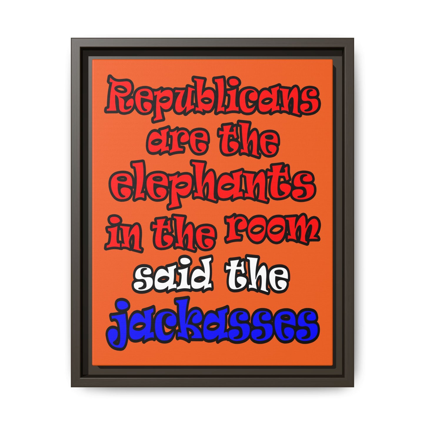 donkeys and elephants - framed canvas art (orange)