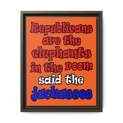 donkeys and elephants - framed canvas art (orange)