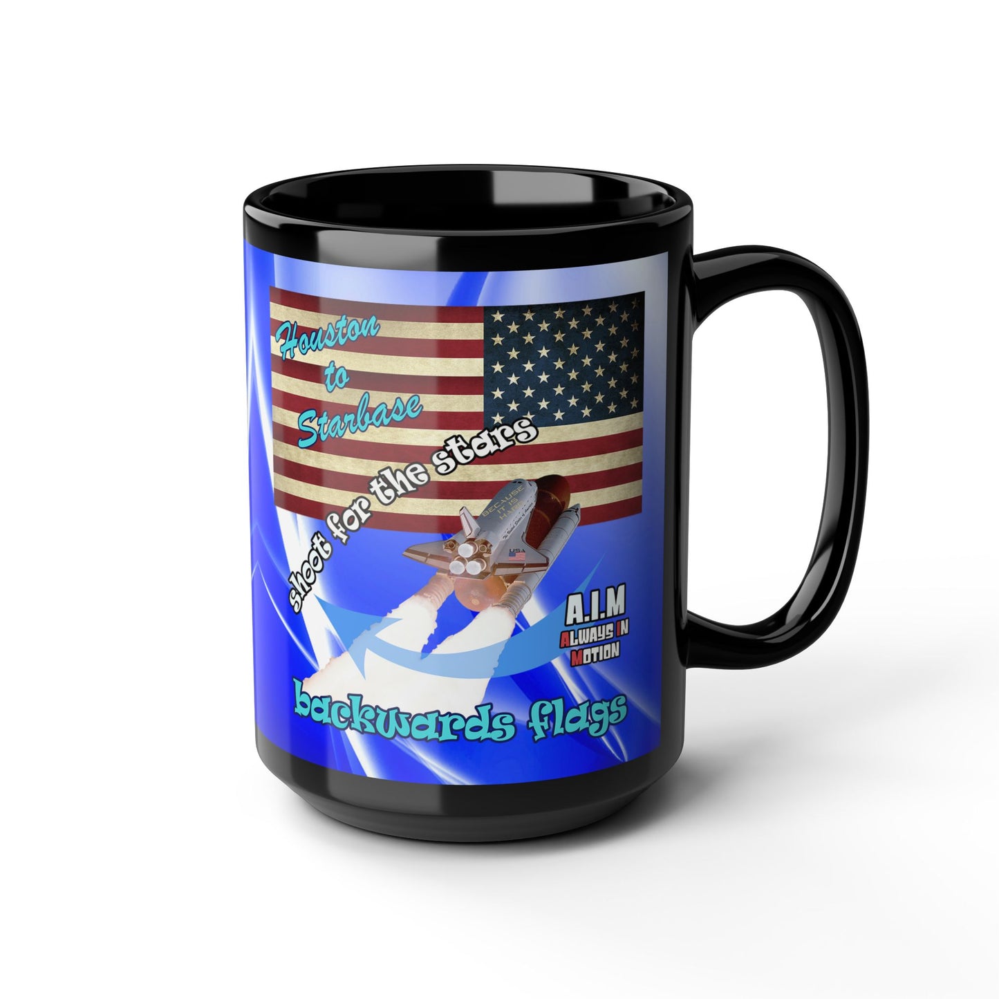 shoot for the stars - Black Mug (blue-white wave)