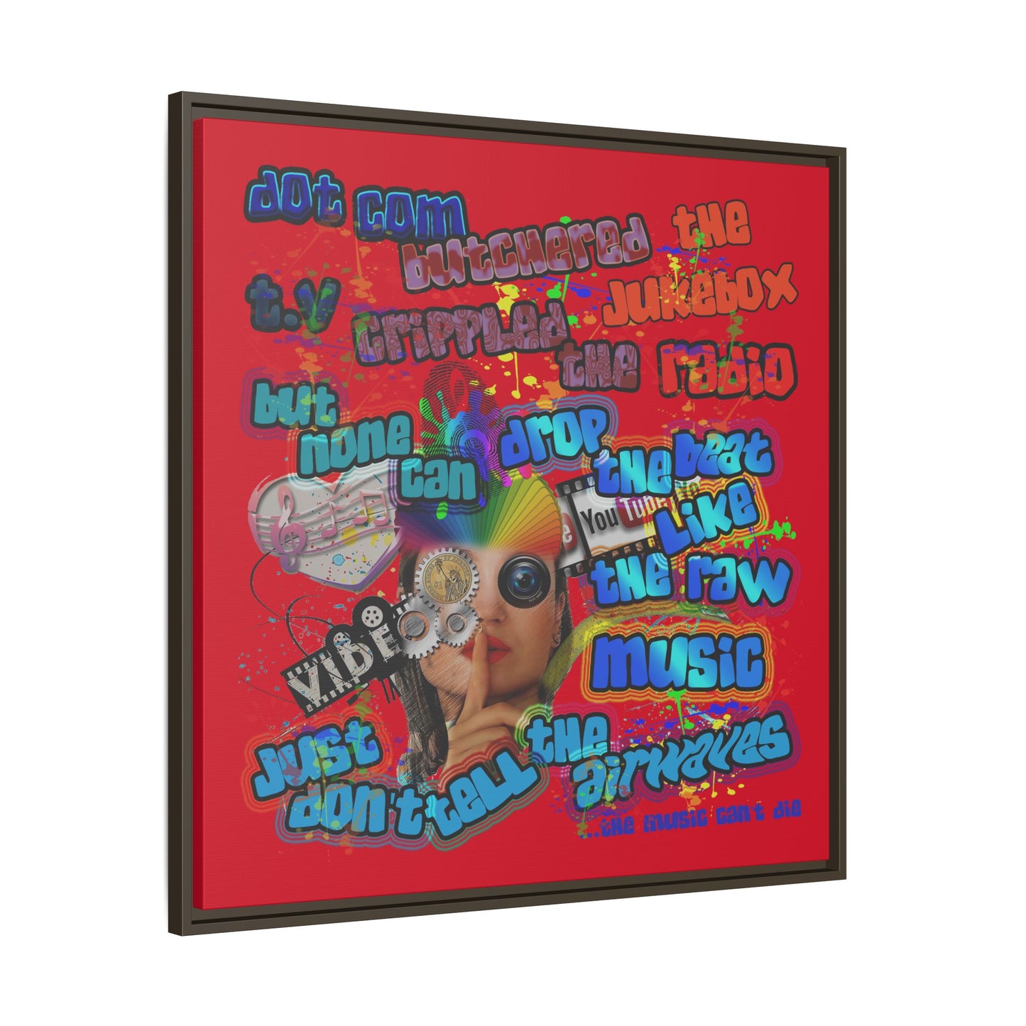 drop the beat - framed canvas art (dark red)
