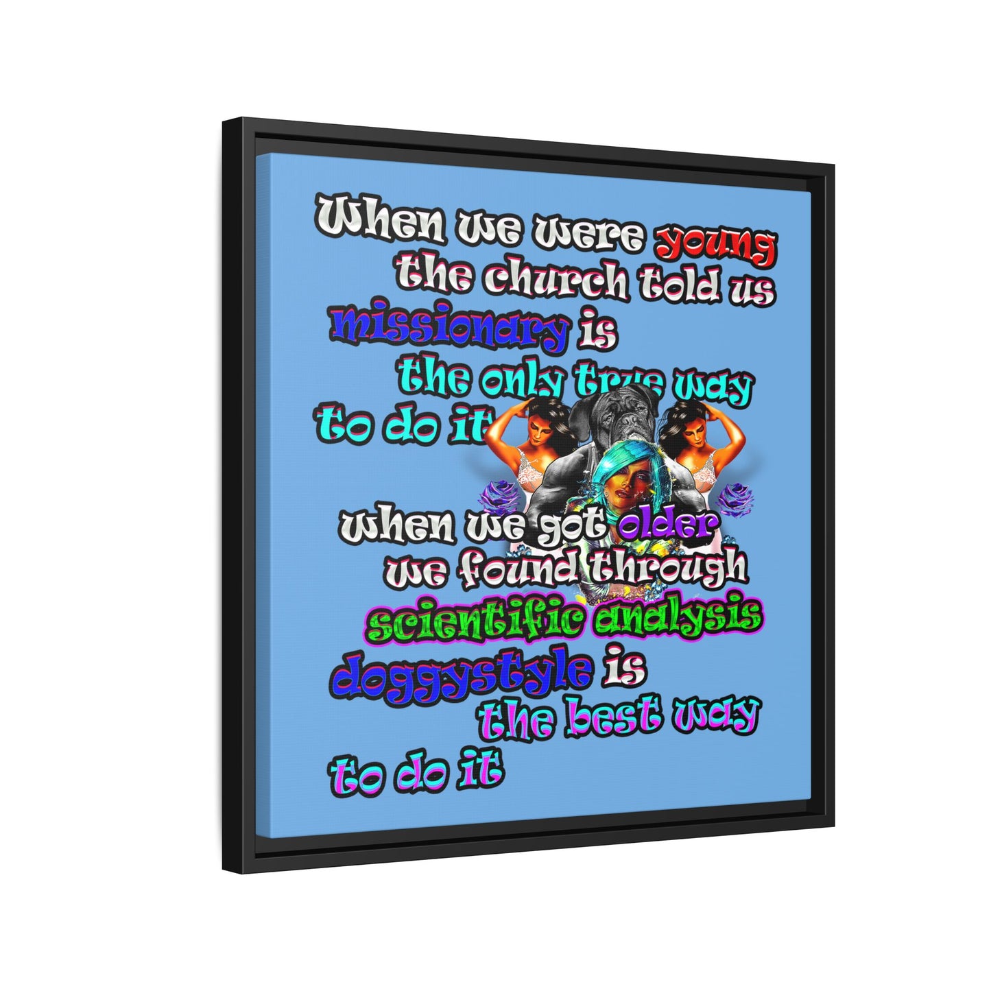 doggystyle - framed canvas art (light blue)