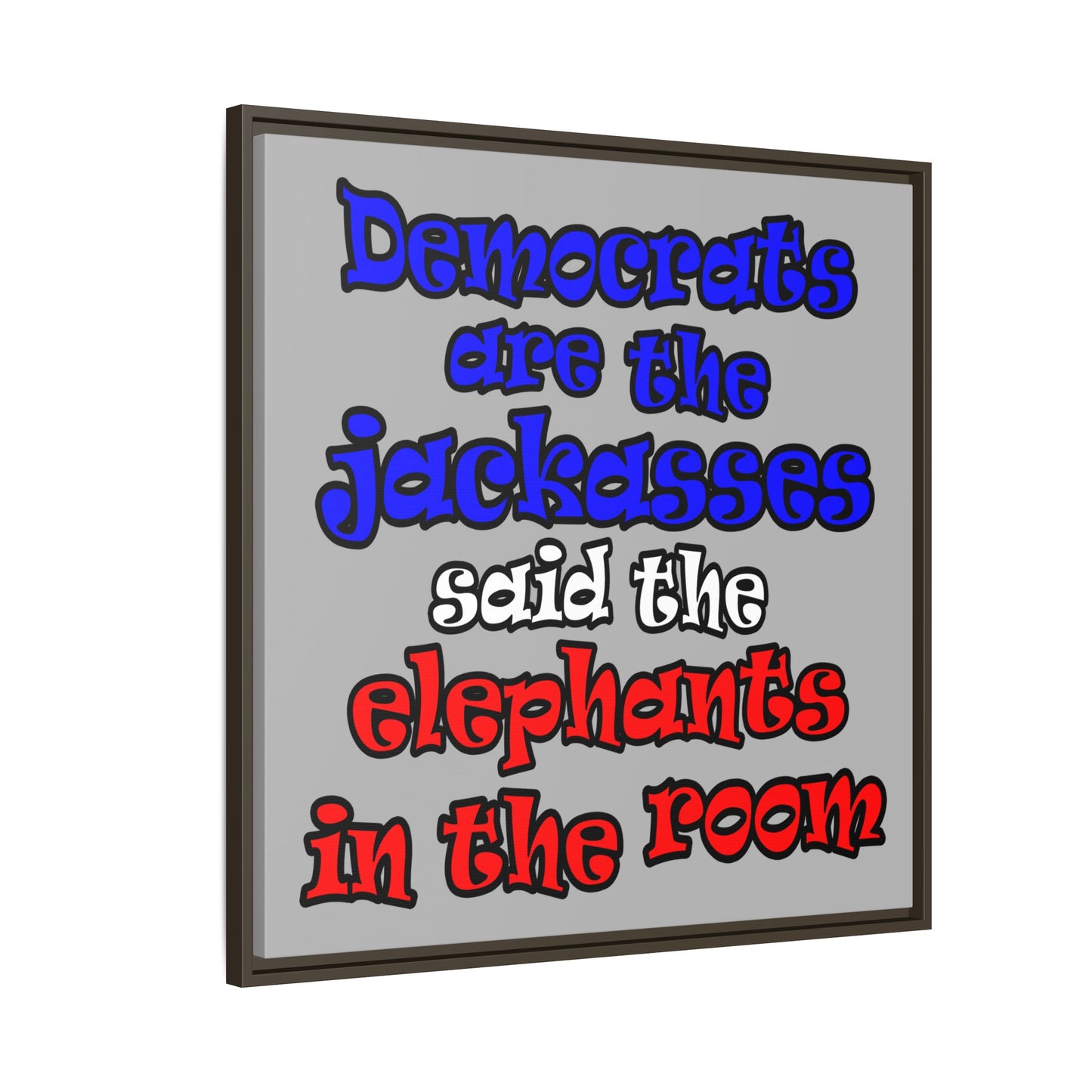 donkeys and elephants - framed canvas art (light grey)