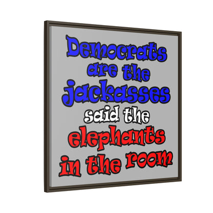 donkeys and elephants - framed canvas art (light grey)