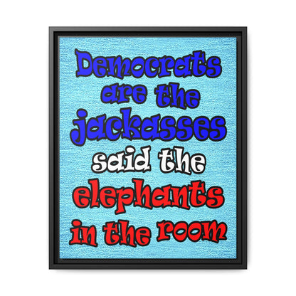 donkeys and elephants - framed canvas art (faded blue)