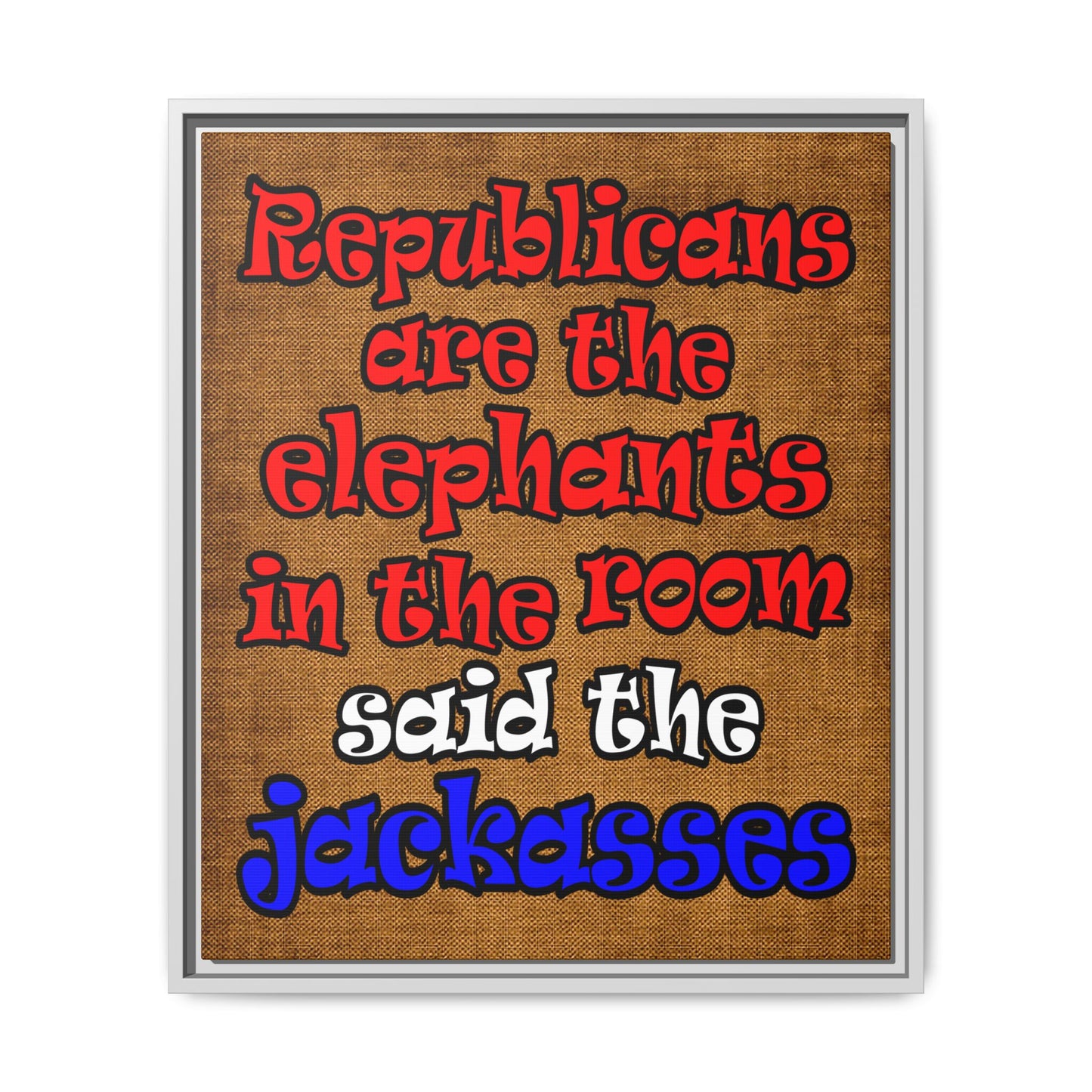 donkeys and elephants - framed canvas art (brown papyrus)