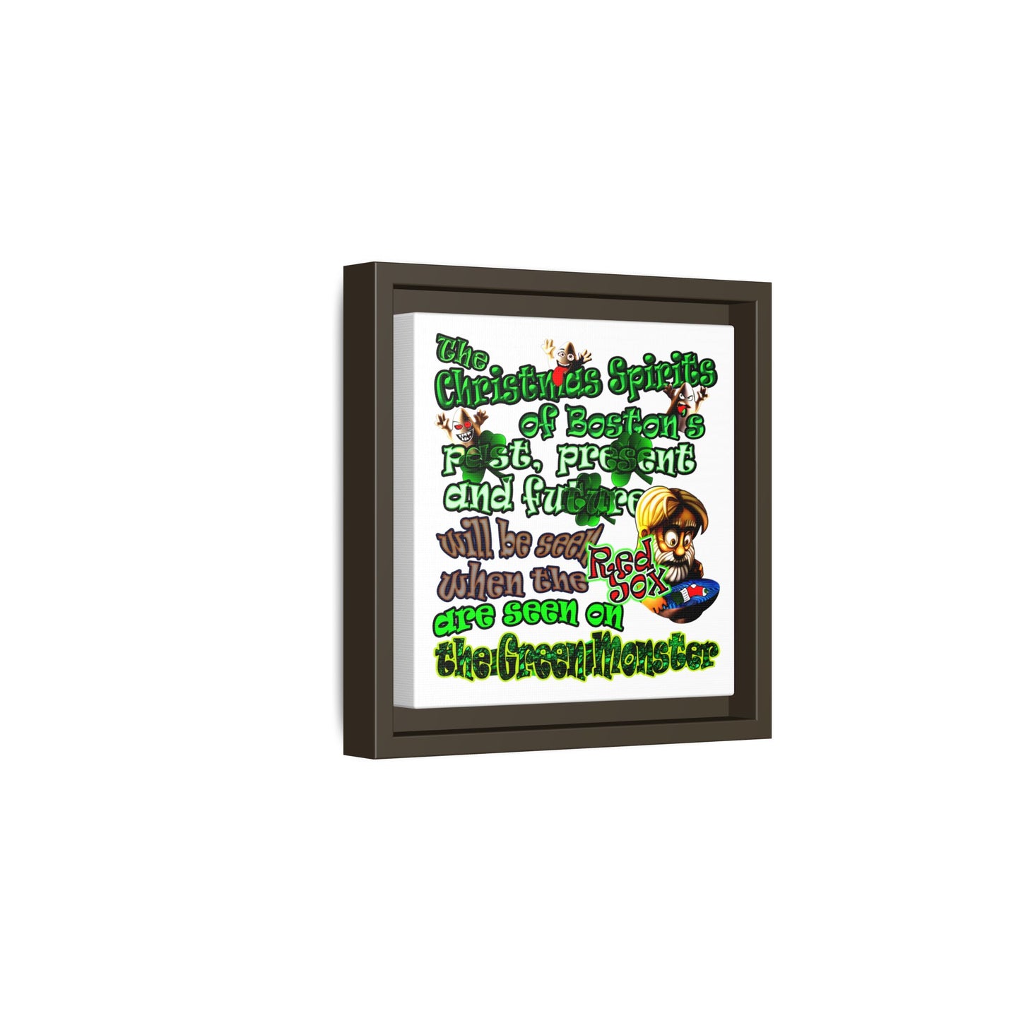 christmas spirits of boston - framed canvas art (white)
