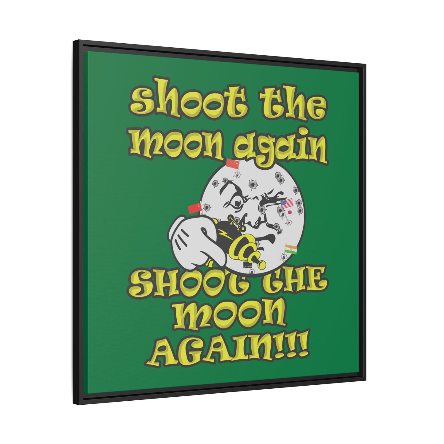 shoot the moon again - framed canvas art (dark green)