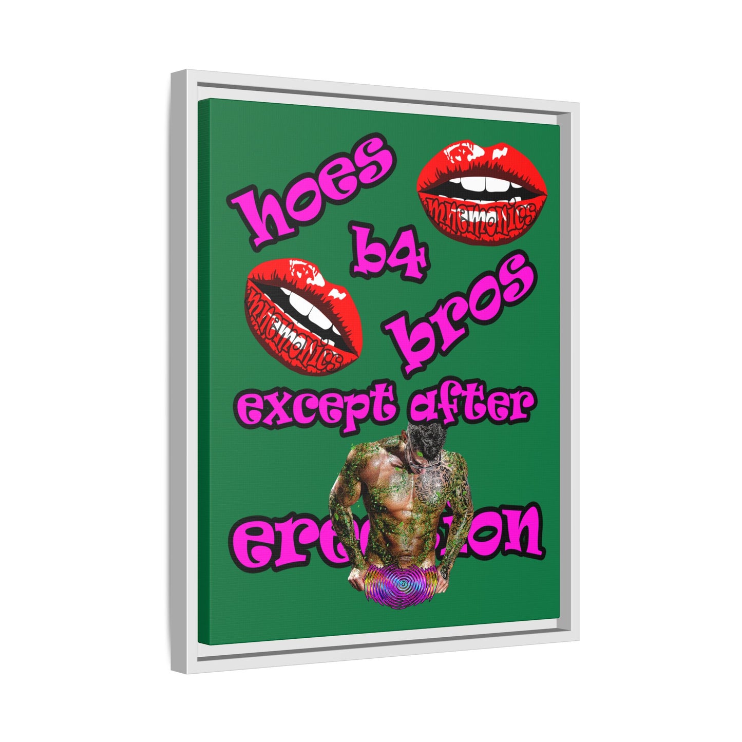hoes b4 bros - framed canvas art (dark green)