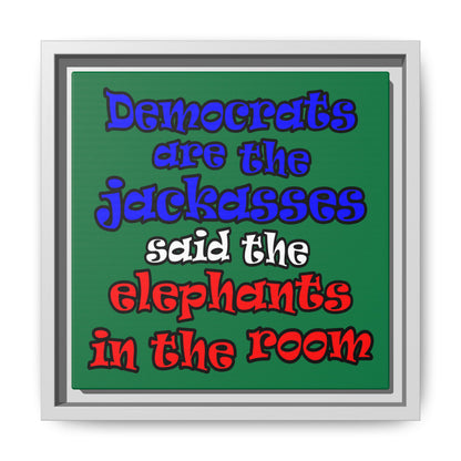 donkeys and elephants - framed canvas art (dark green)