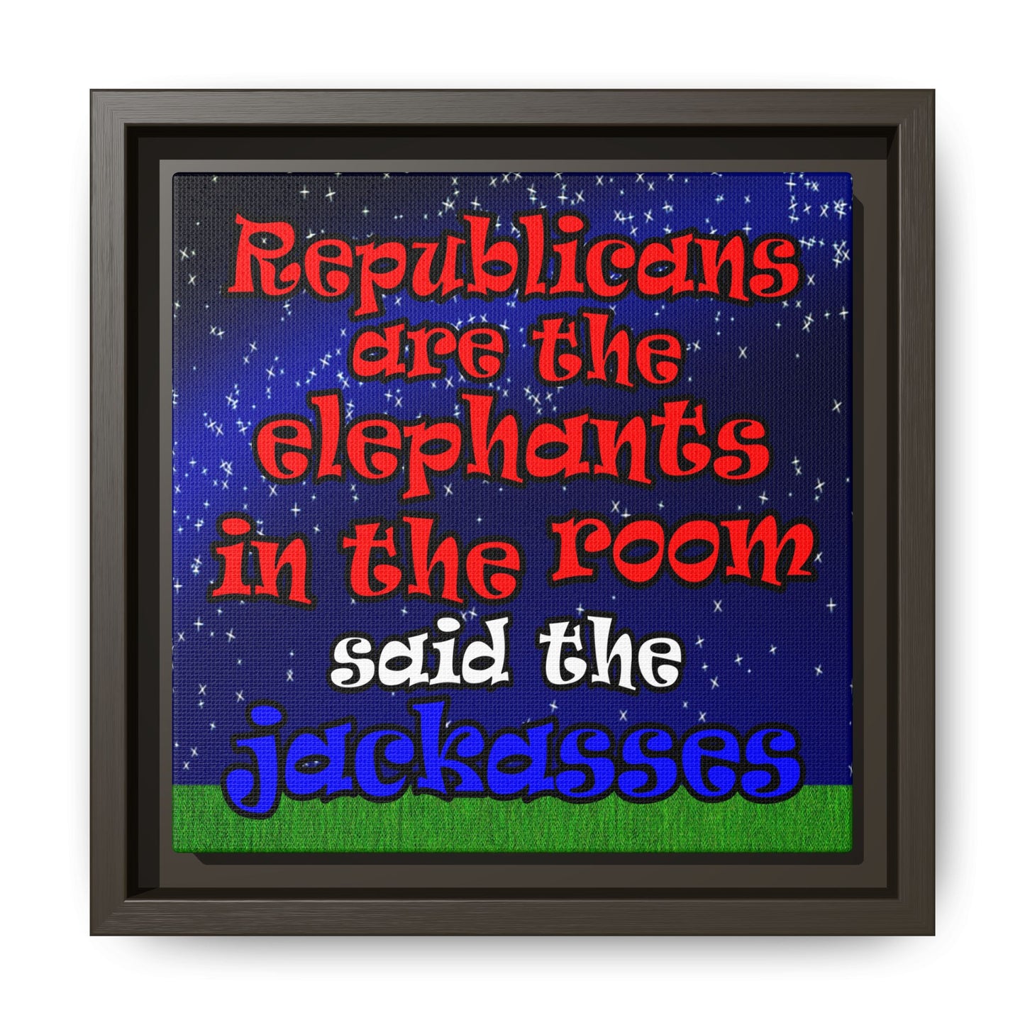 donkeys and elephants - framed canvas art ('snoops' background)