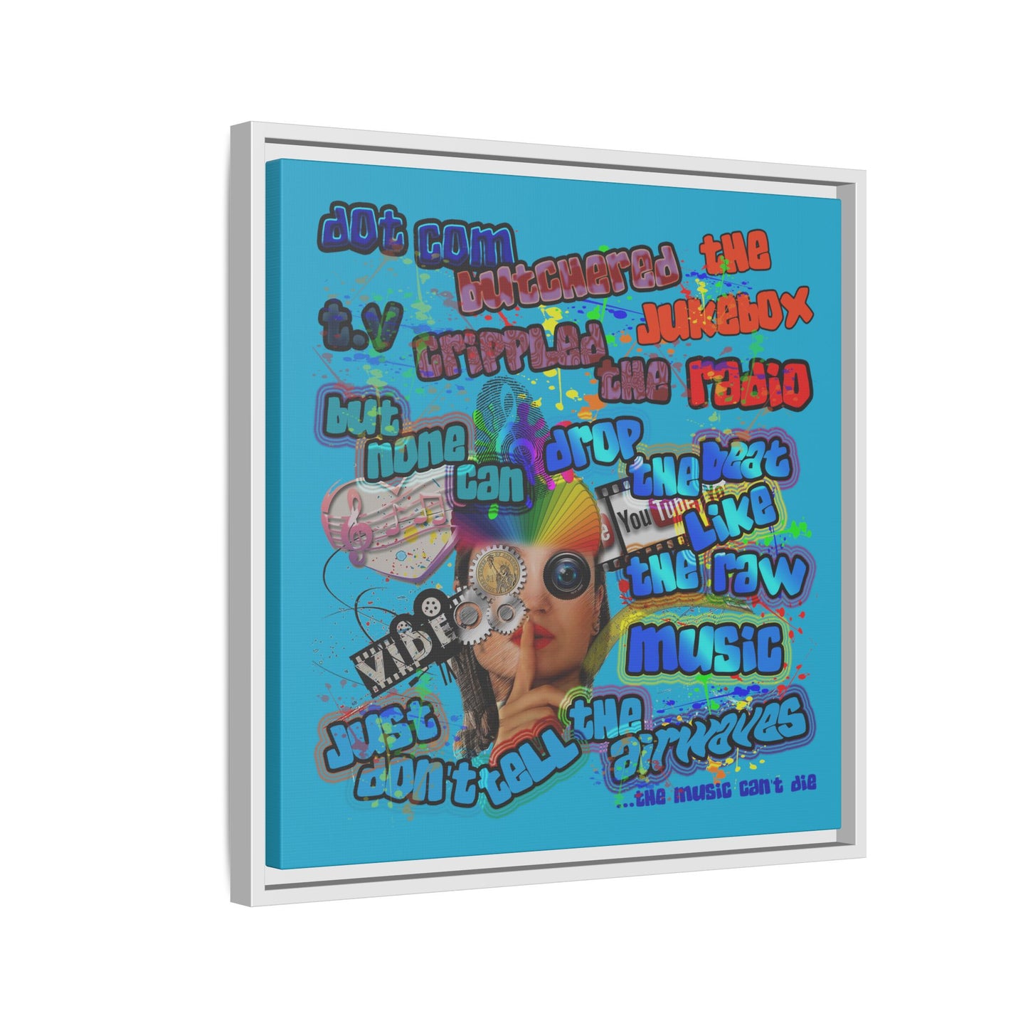 drop the beat - framed canvas art (turquoise)
