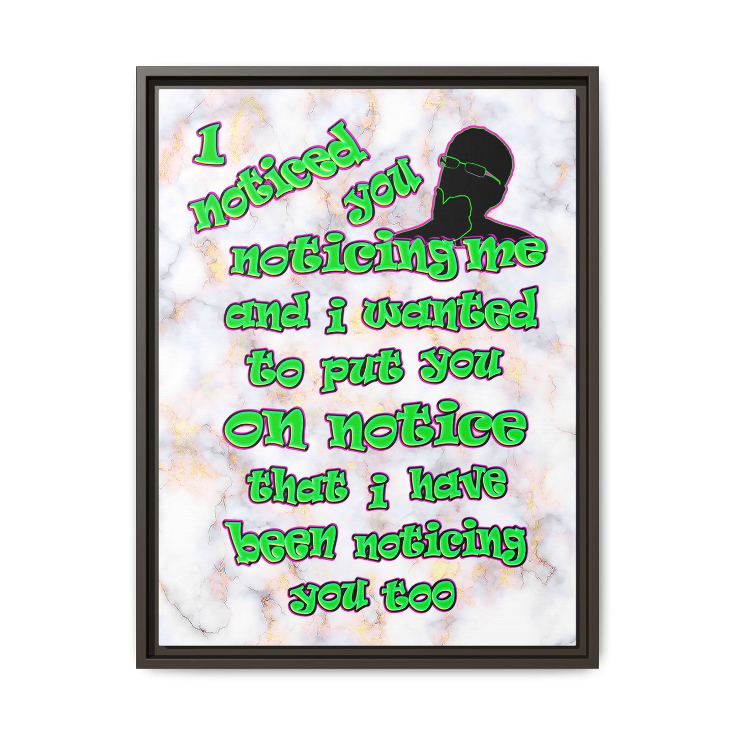 noticed you noticing - framed canvas art (white marble)