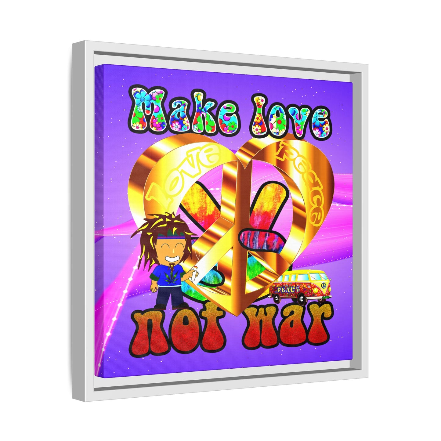 love peace - framed canvas art (purple-pink wave)