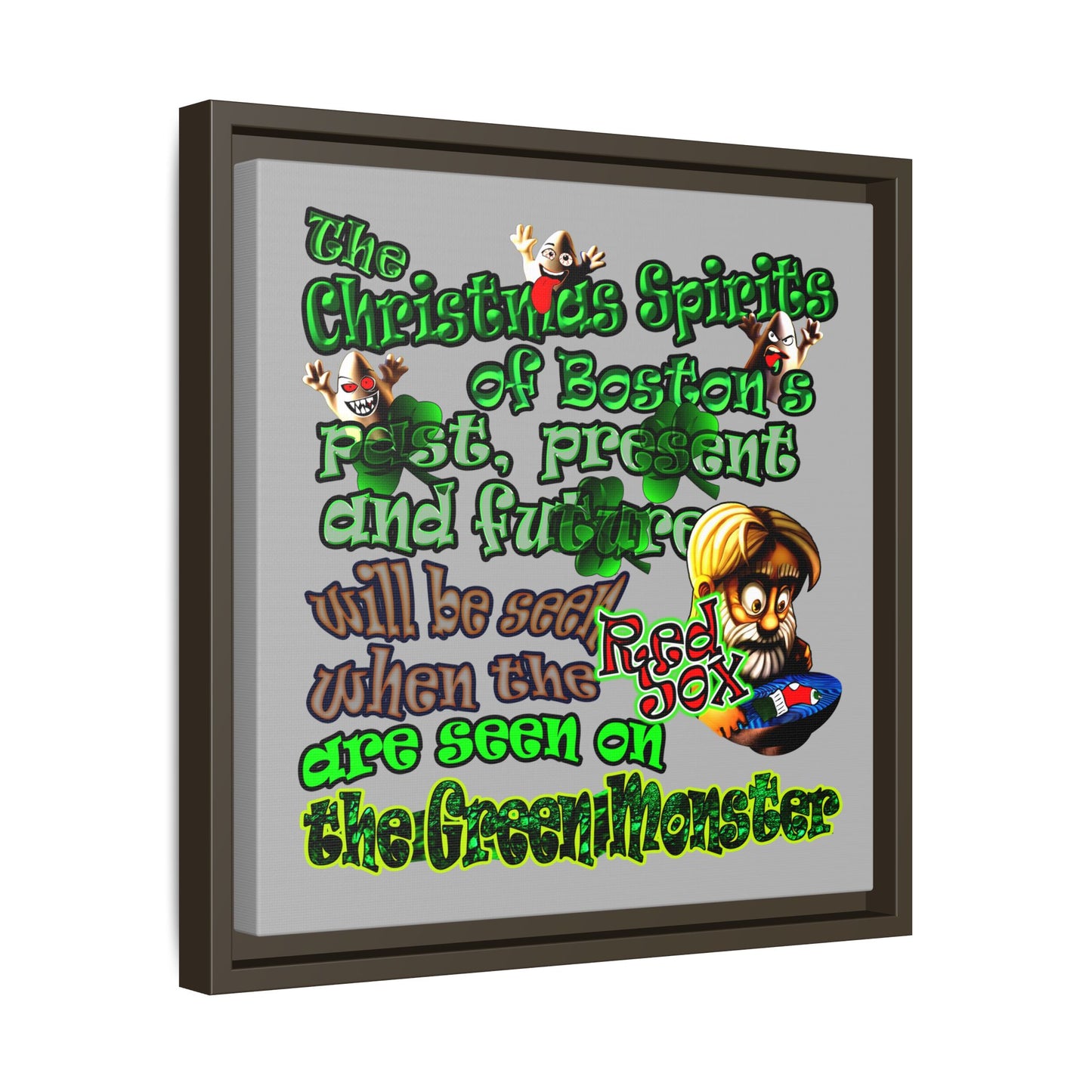 christmas spirits of boston - framed canvas art (light grey)
