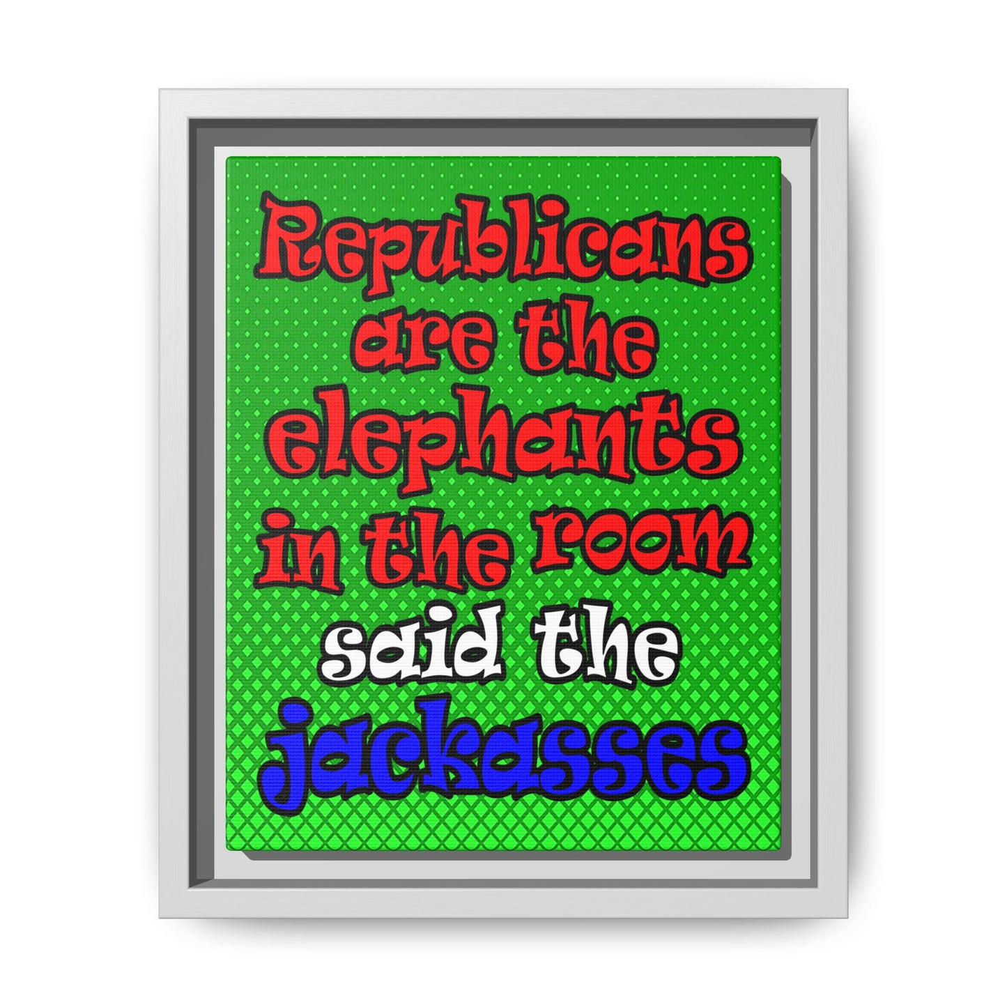 donkeys and elephants - framed canvas art (logo green)