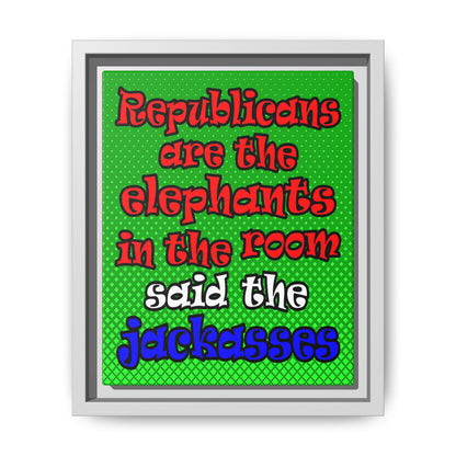 donkeys and elephants - framed canvas art (logo green)