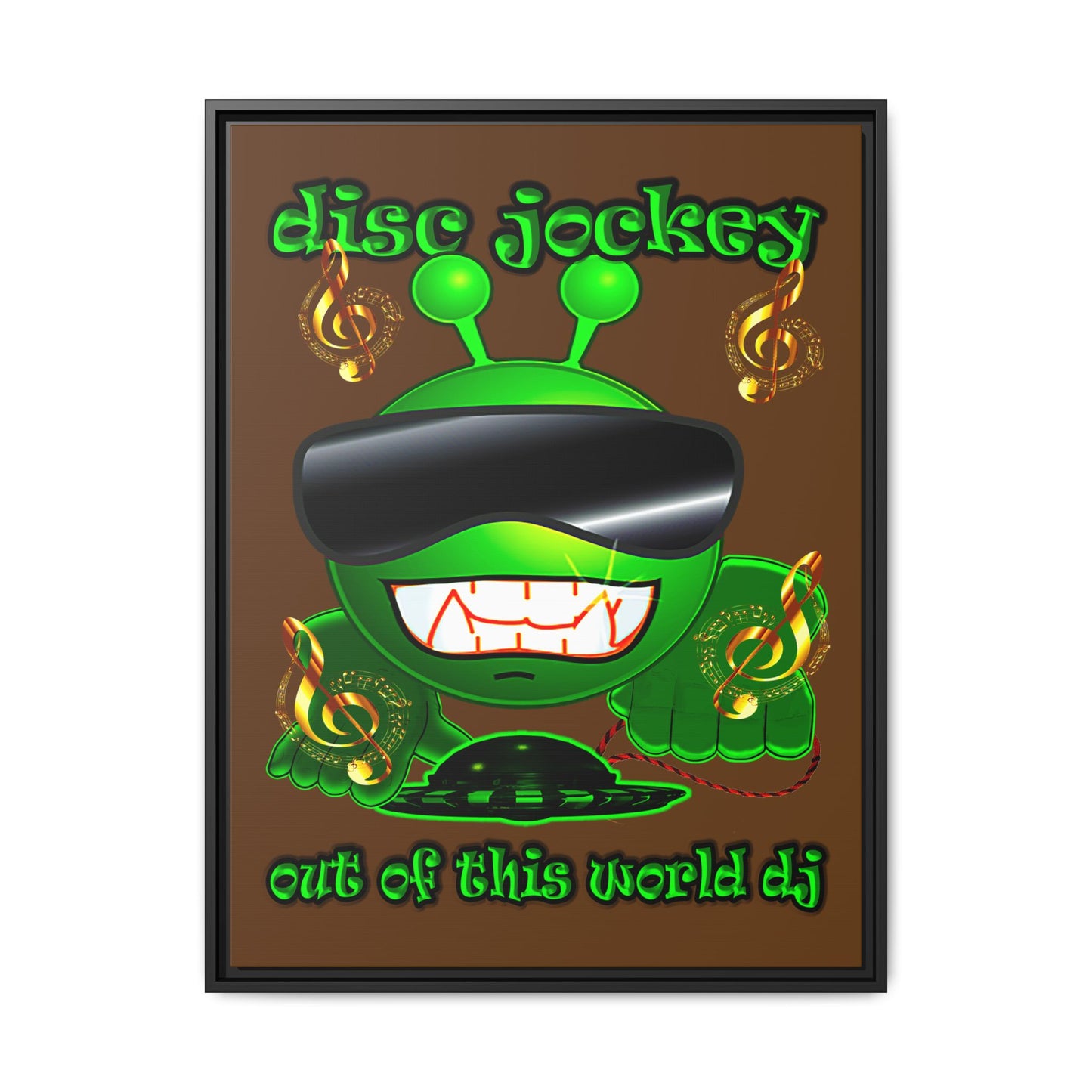 disc jockey - framed canvas art (brown)