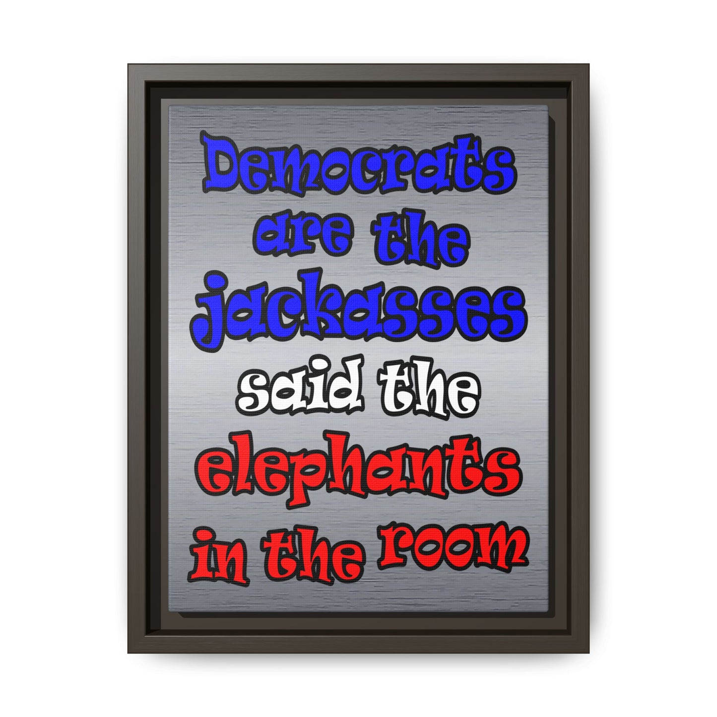 donkeys and elephants - framed canvas art (brushed nickel)