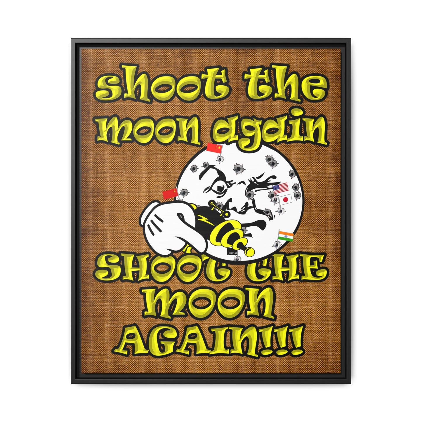 shoot the moon again - framed canvas art (brown papyrus)
