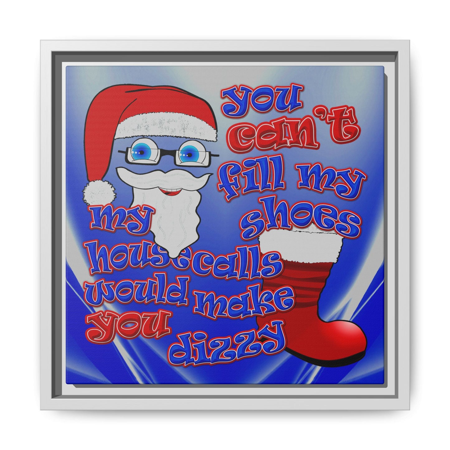 santa's shoes - framed canvas art (blue-white wave)