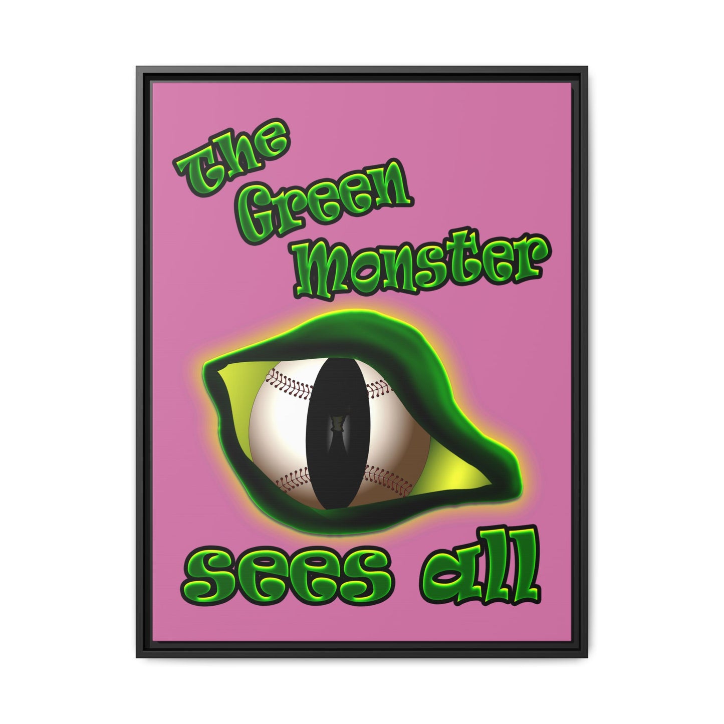 green monster - framed canvas art (light pink)