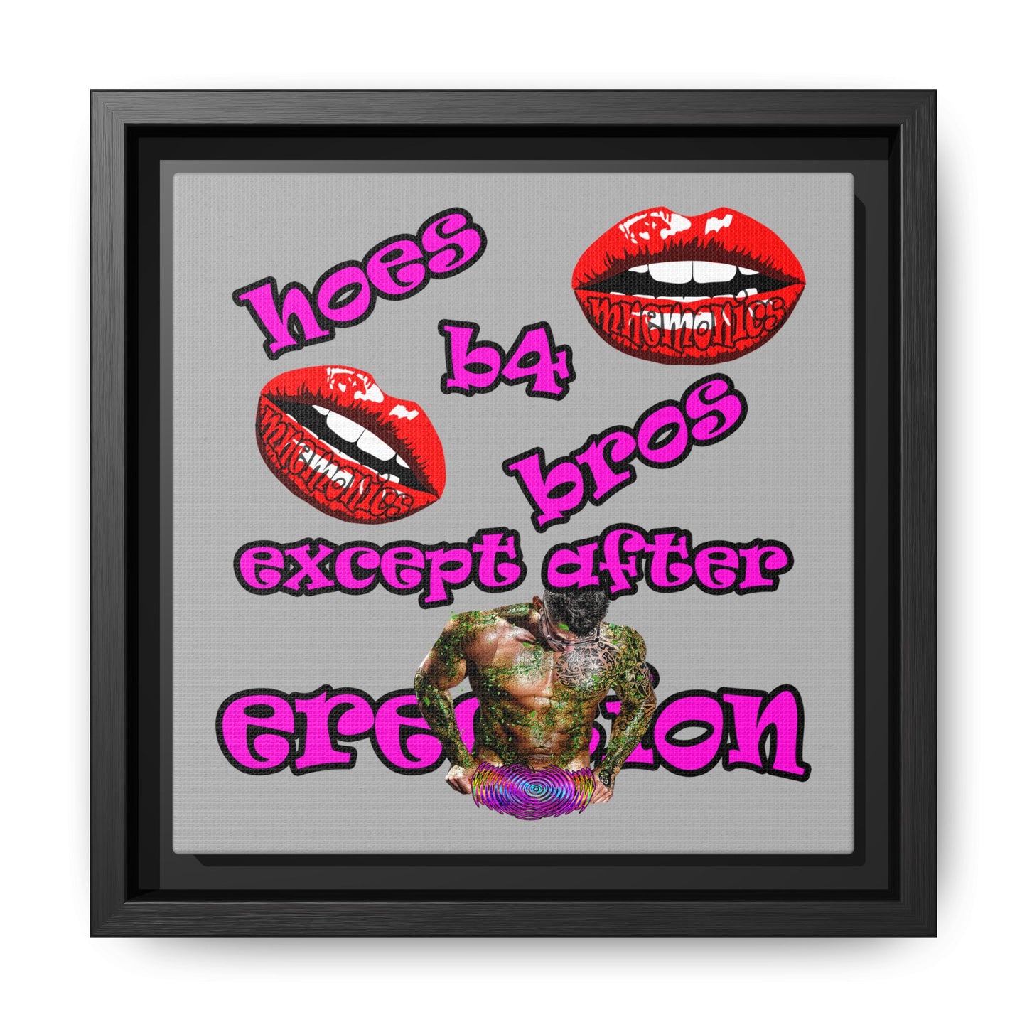 hoes b4 bros - framed canvas art (light grey)