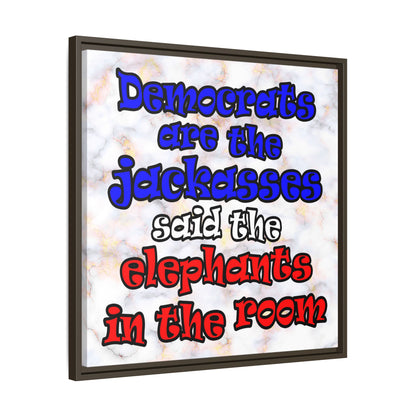 donkeys and elephants - framed canvas art (white marble)