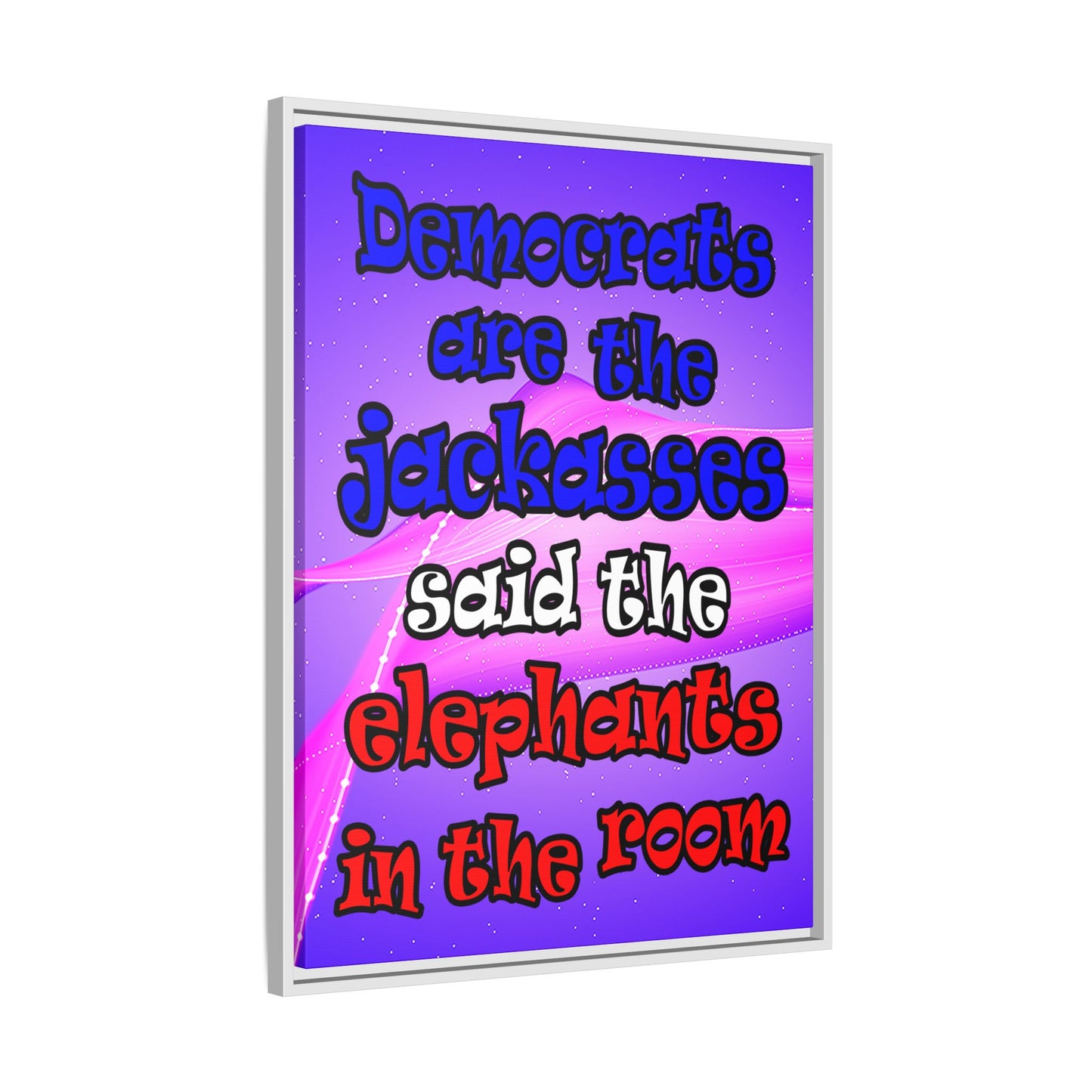 donkeys and elephants - framed canvas art (purple-pink wave)