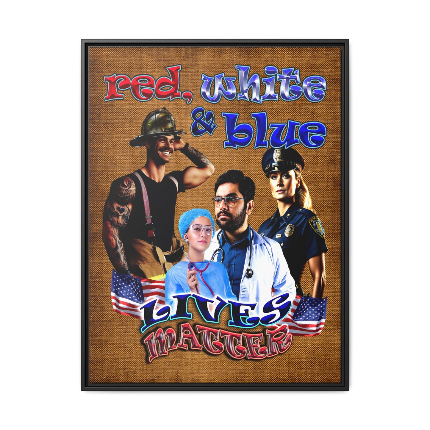 rw&b lives matter - framed canvas art (brown papyrus)
