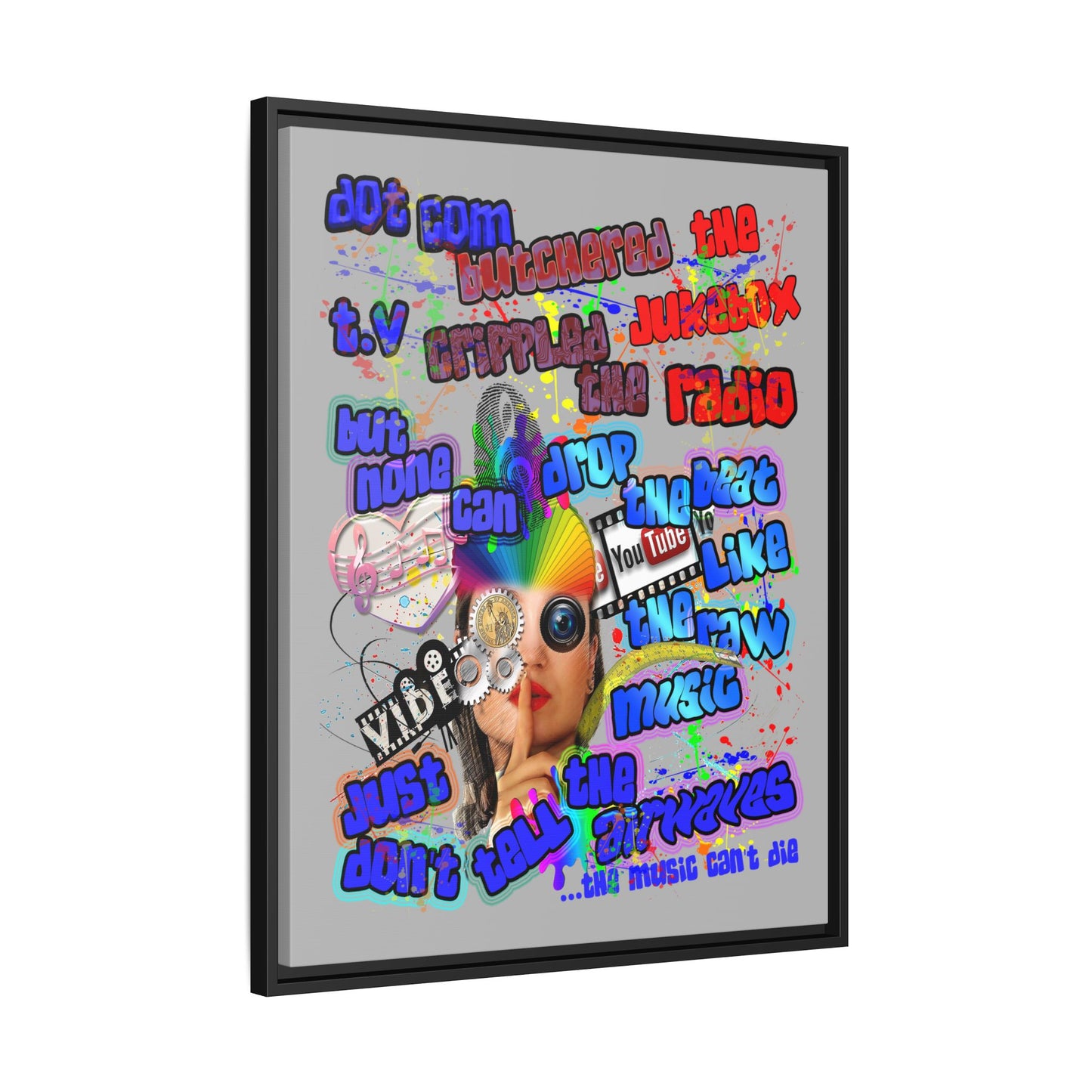 drop the beat - framed canvas art (light grey)