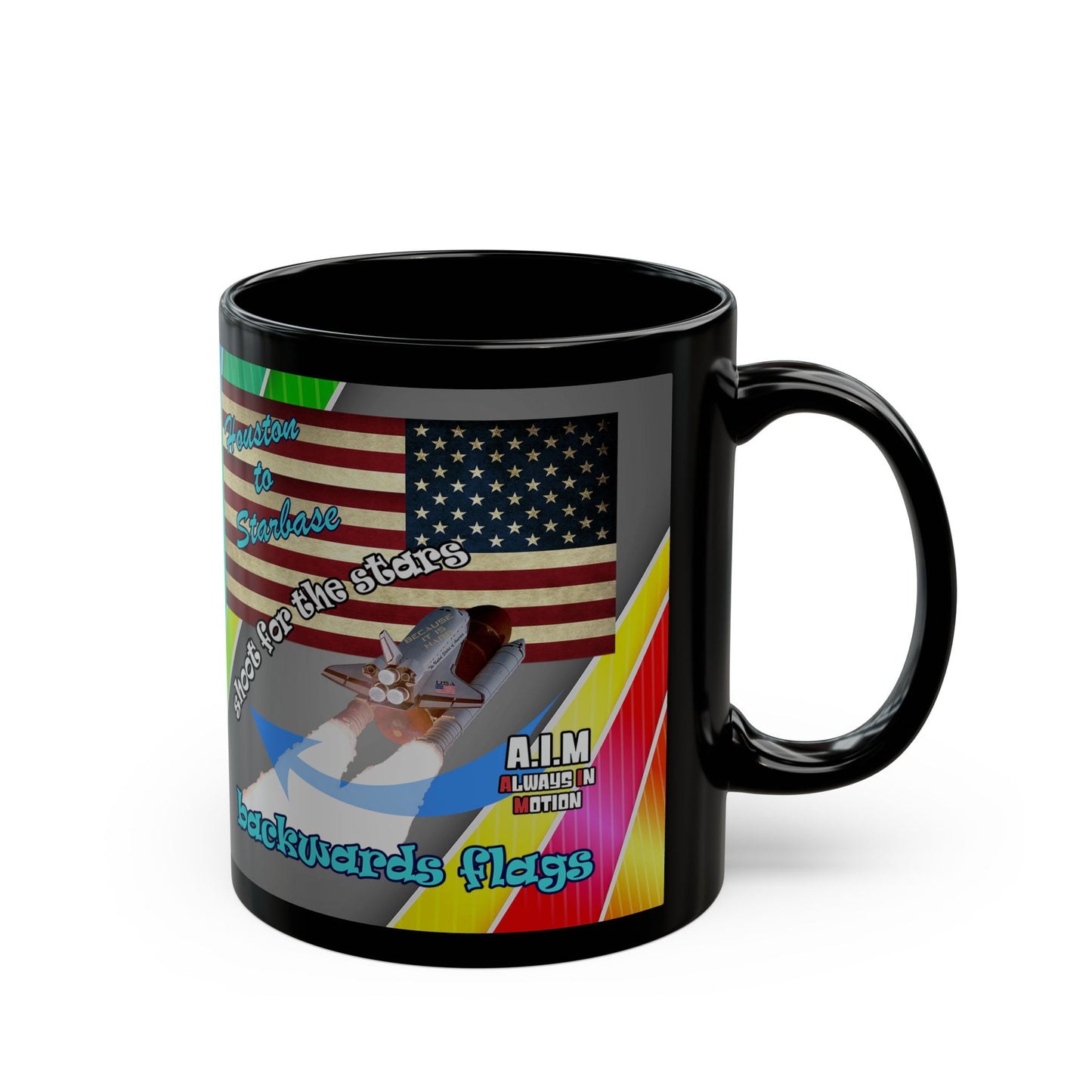 shoot for the stars - Black Mug (rainbow split)