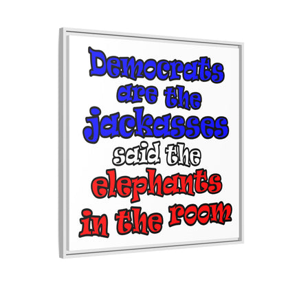 donkeys and elephants - framed canvas art (white)