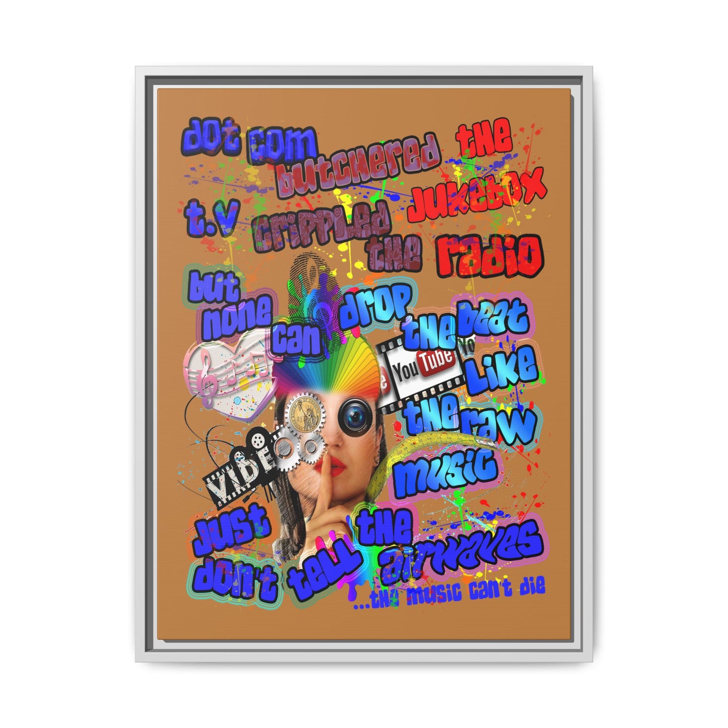 drop the beat - framed canvas art (light brown)