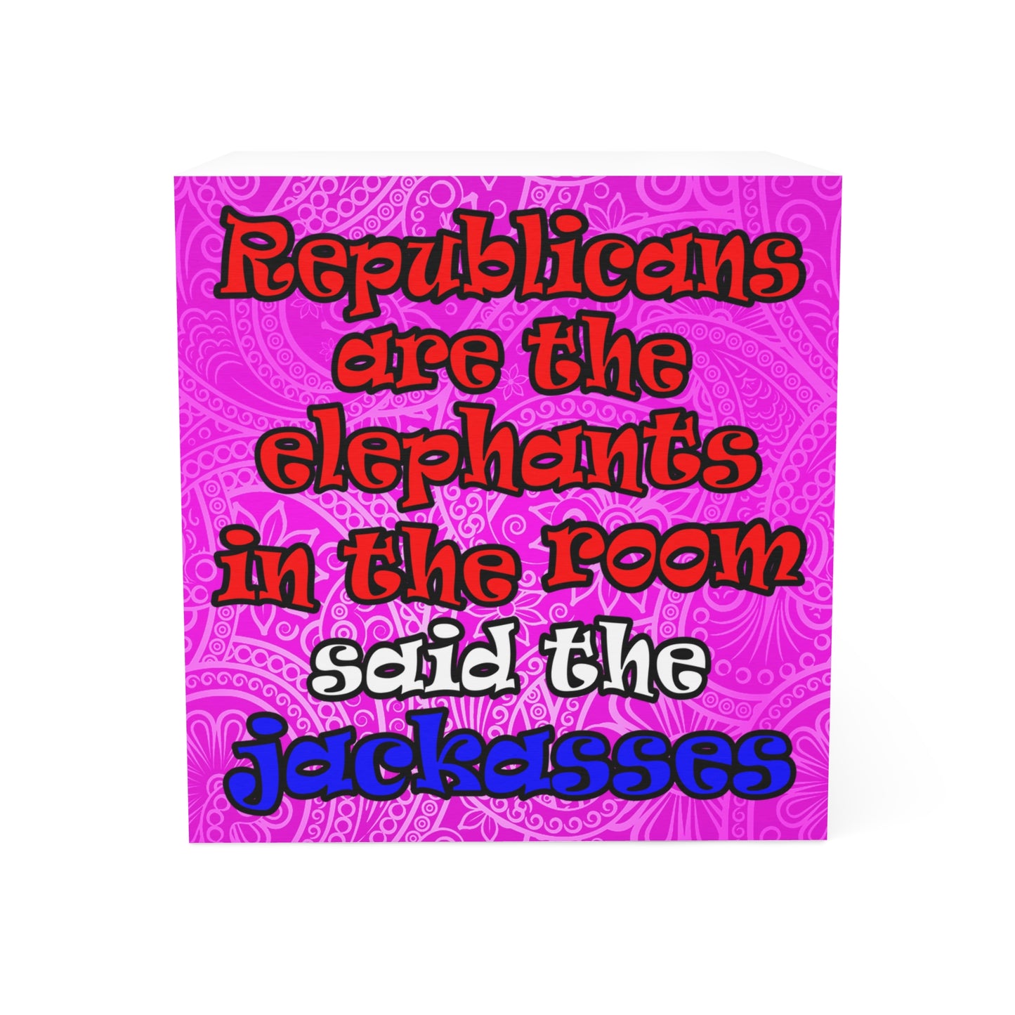 donkeys and elephants - note cube (pink swirl)