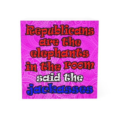 donkeys and elephants - note cube (pink swirl)