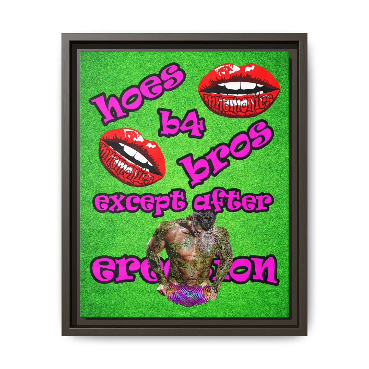 hoes b4 bros - framed canvas art (green turf)