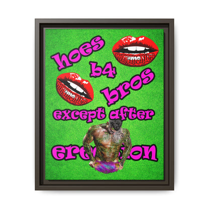 hoes b4 bros - framed canvas art (green turf)