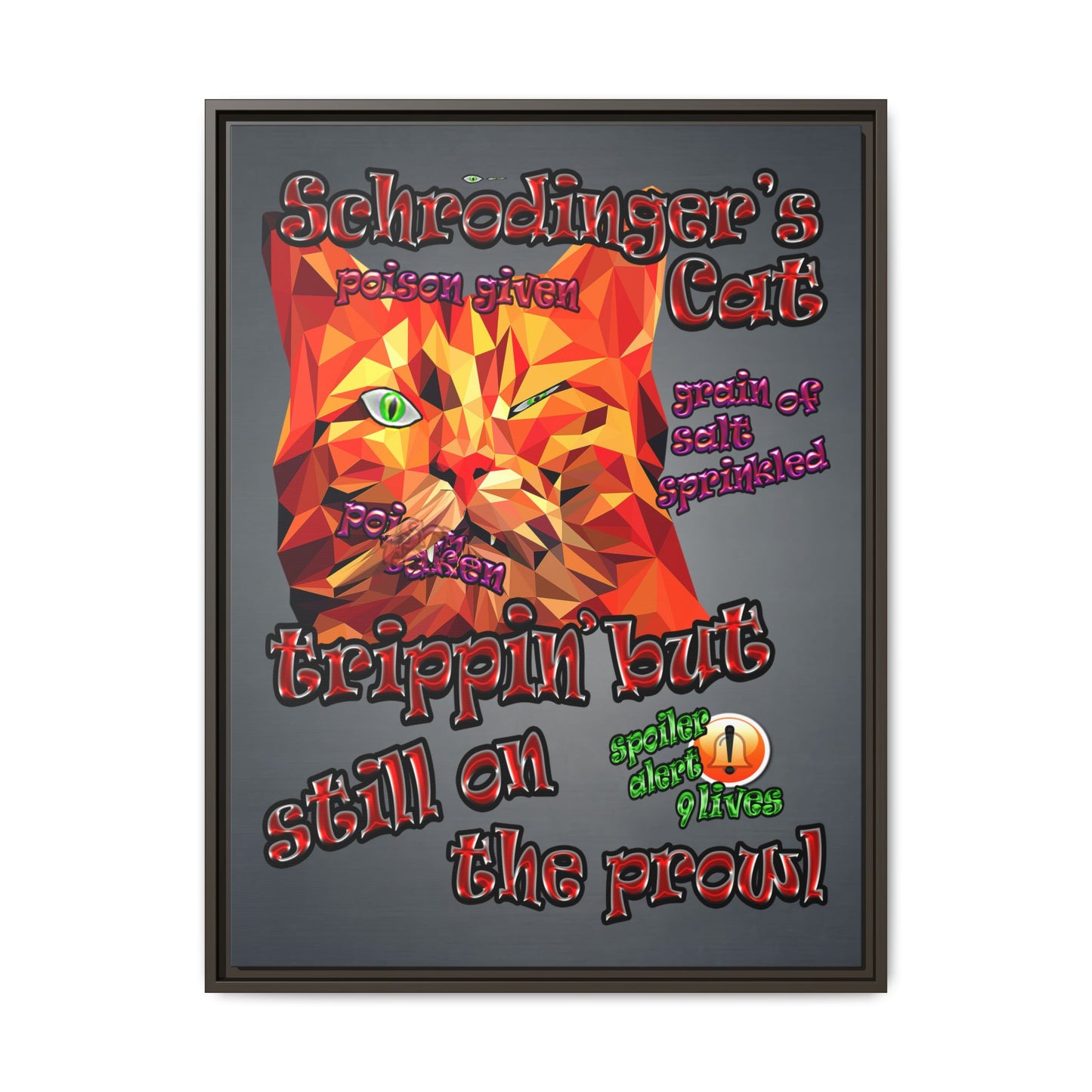 schrodinger's cat - framed canvas art (grey-light grey)