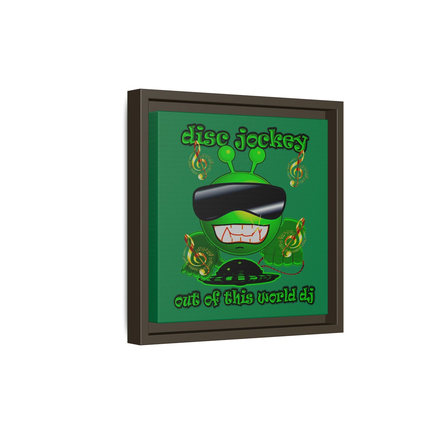 disc jockey - framed canvas art (dark green)