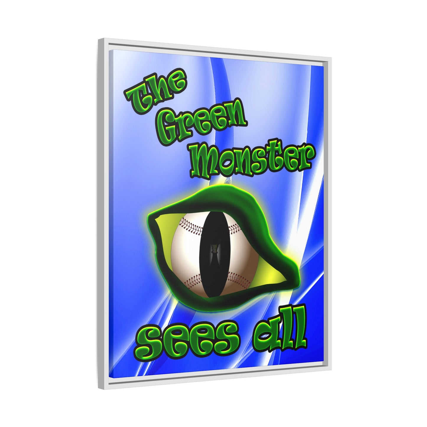 green monster - framed canvas art (blue-white wave)