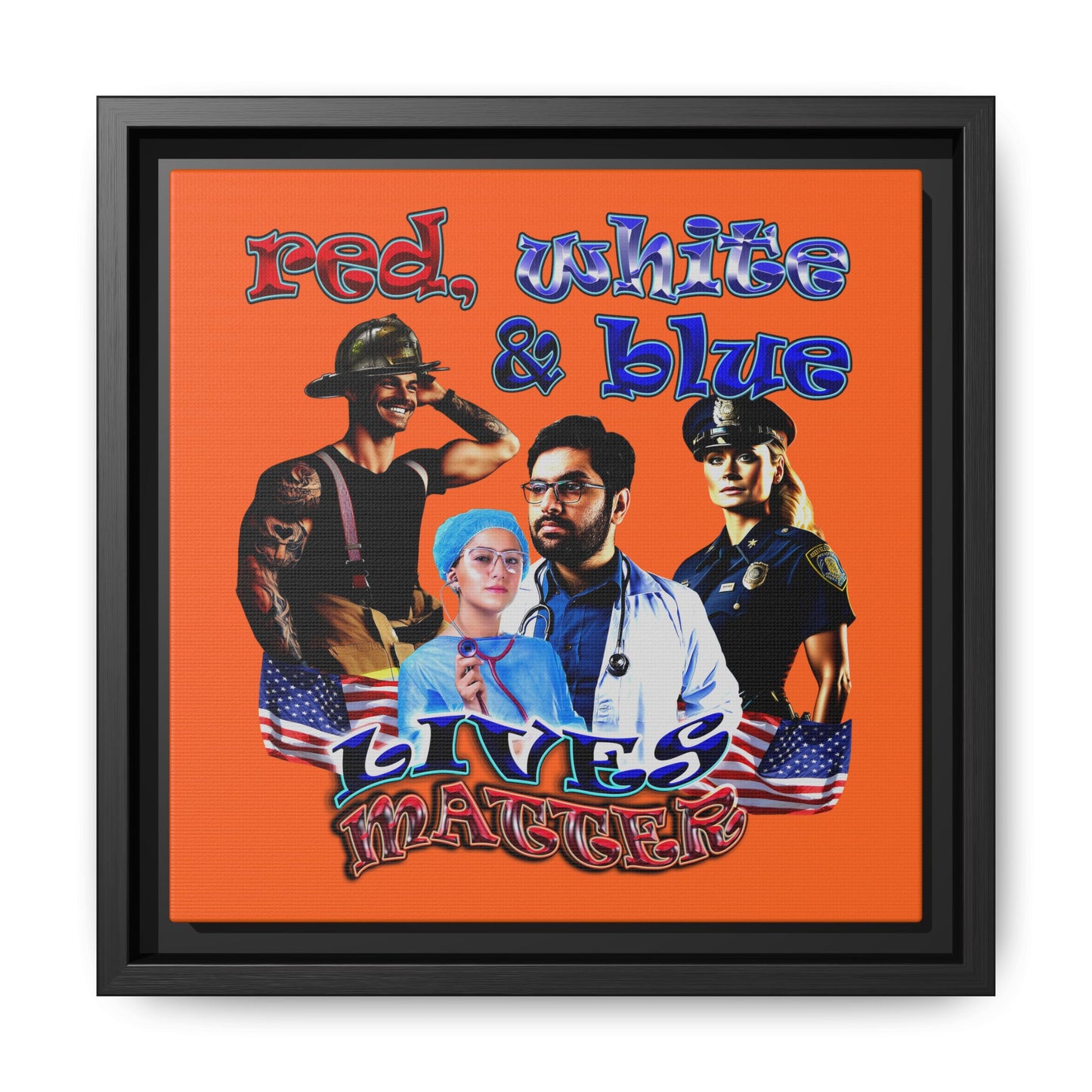 rw&b lives matter - framed canvas art (orange)