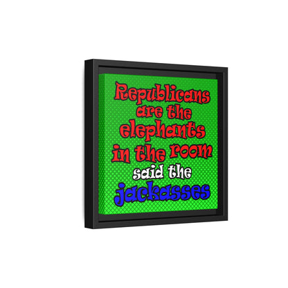 donkeys and elephants - framed canvas art (logo green)