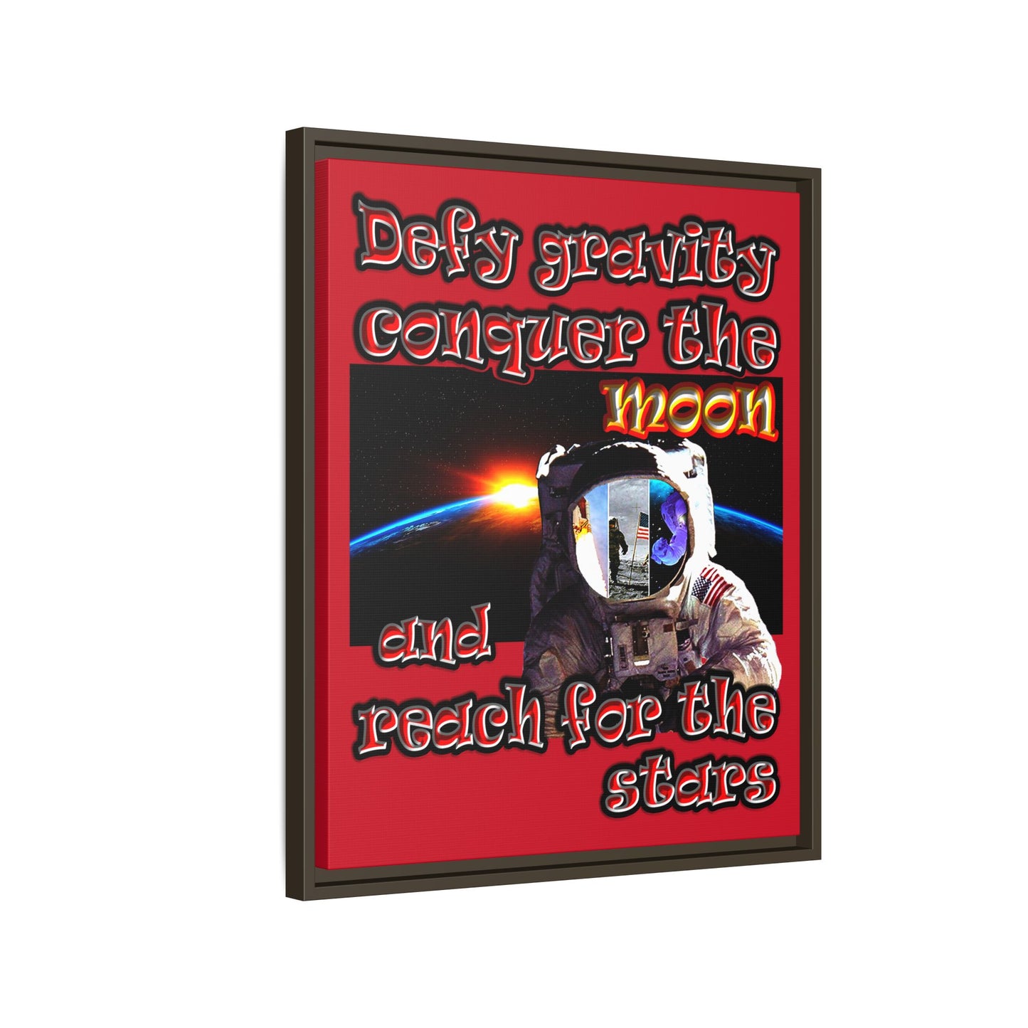 defy conquer reach - framed canvas art (dark red)