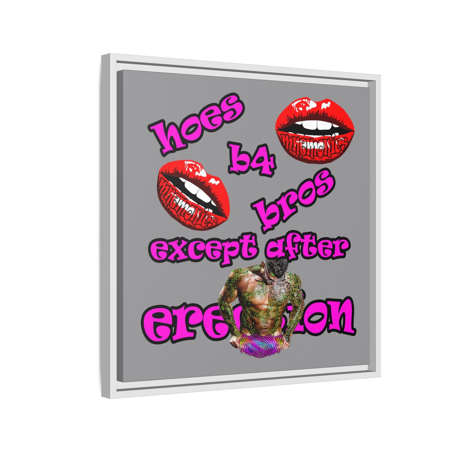 hoes b4 bros - framed canvas art (grey)