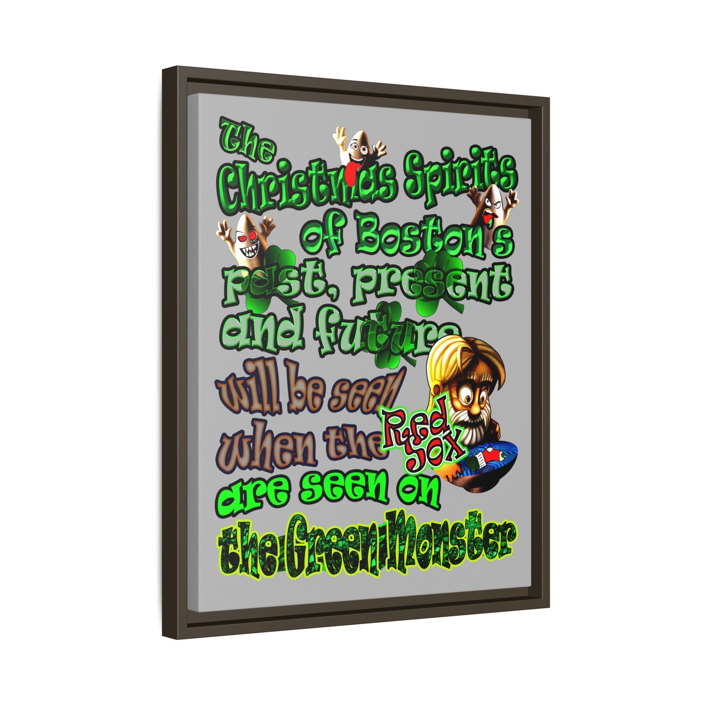 christmas spirits of boston - framed canvas art (light grey)