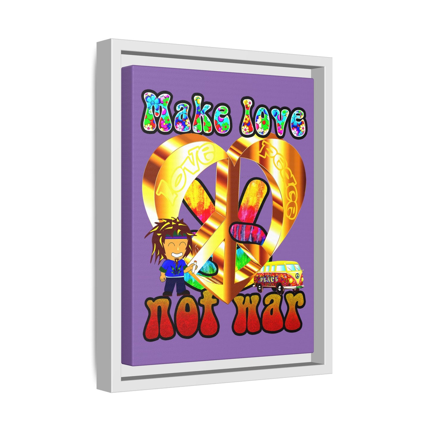 love peace - framed canvas art (light purple)