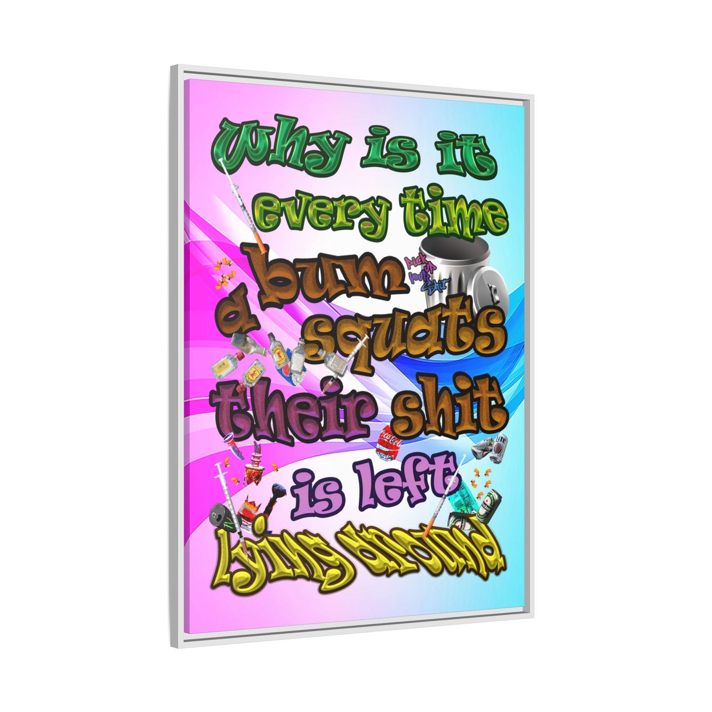 the bum's shit - framed canvas art (light blue-pink wave)
