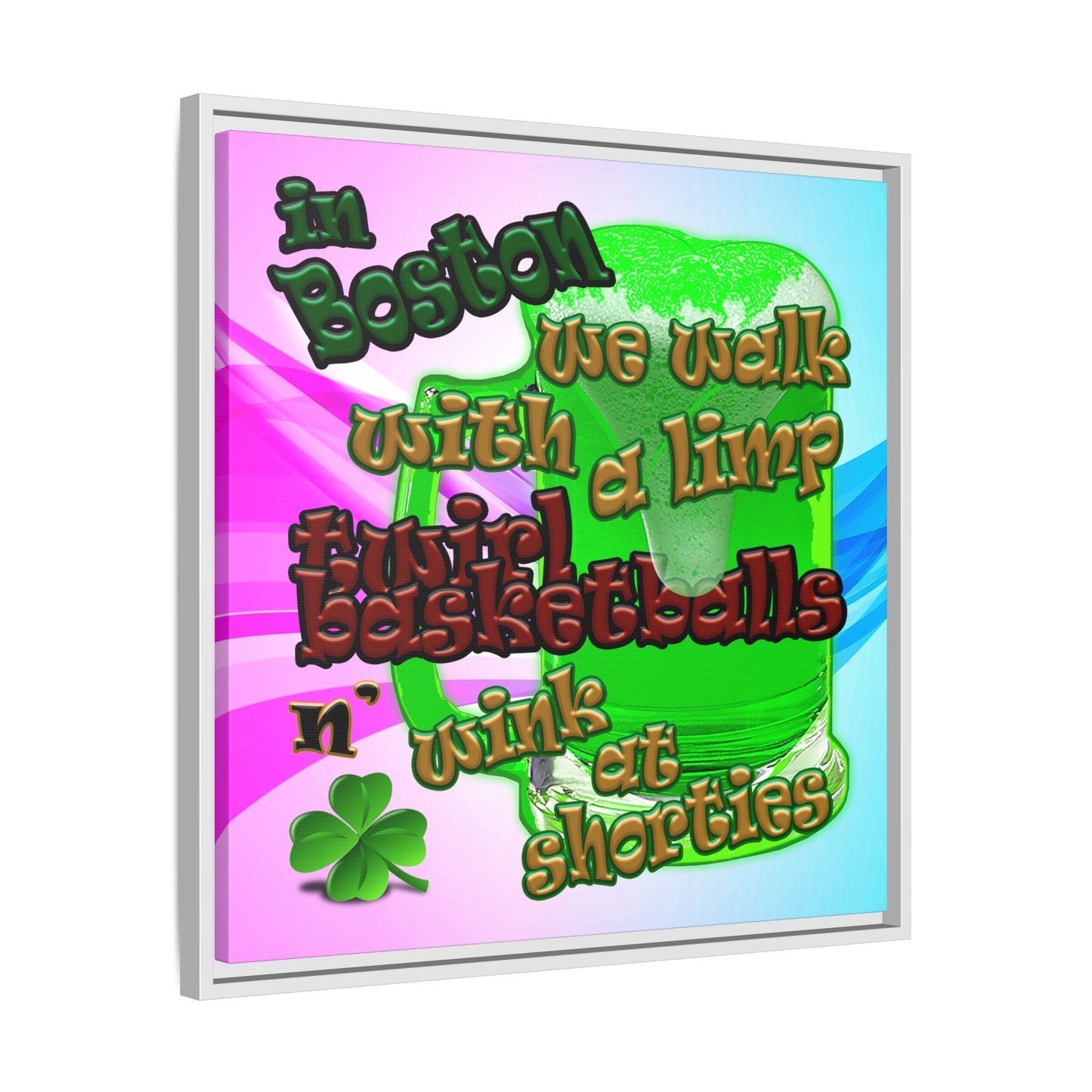 celtics logo - framed canvas art (light blue-pink wave)